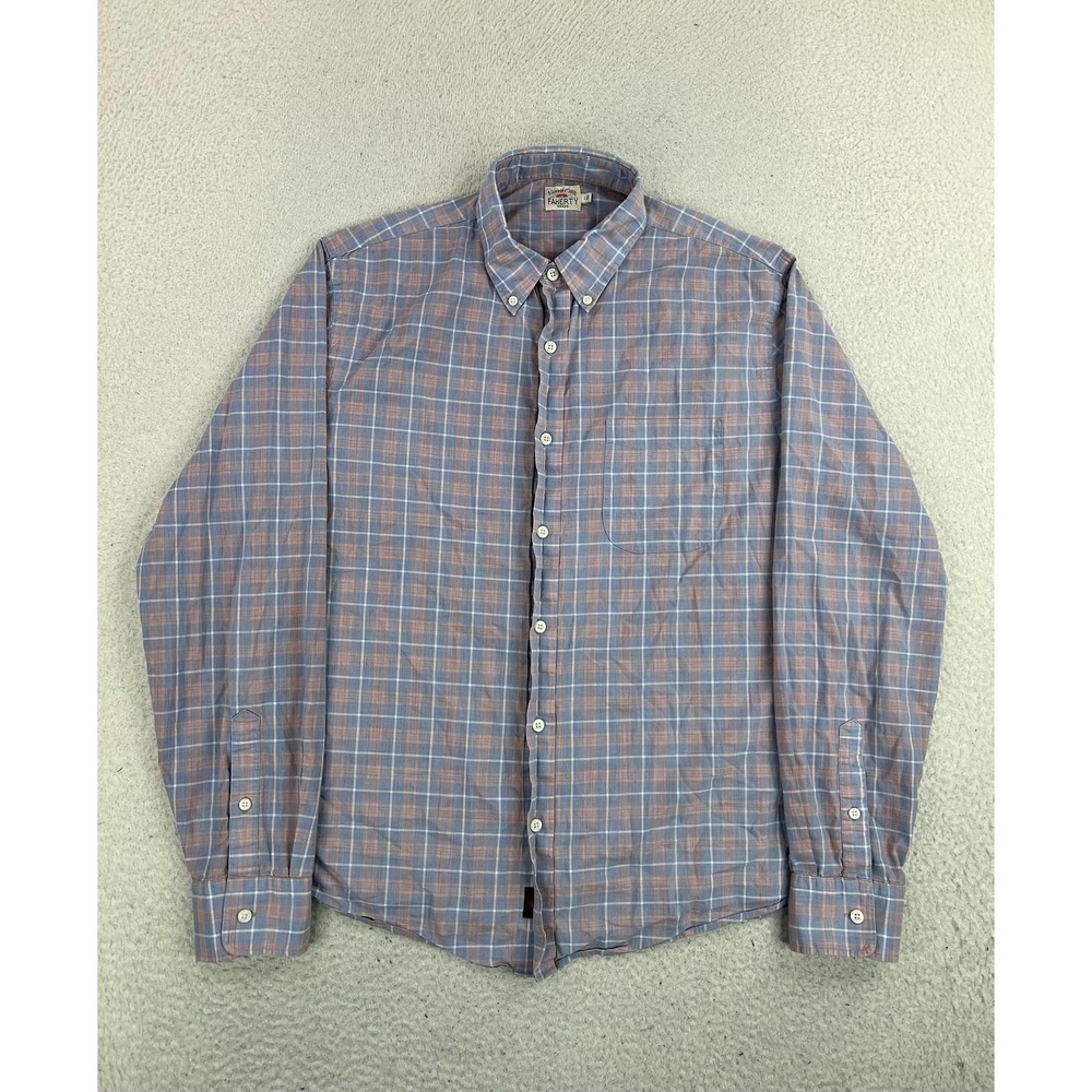 Faherty Shirt Mens Large Blue Plaid Button Up Long Sleeve Woven Casual